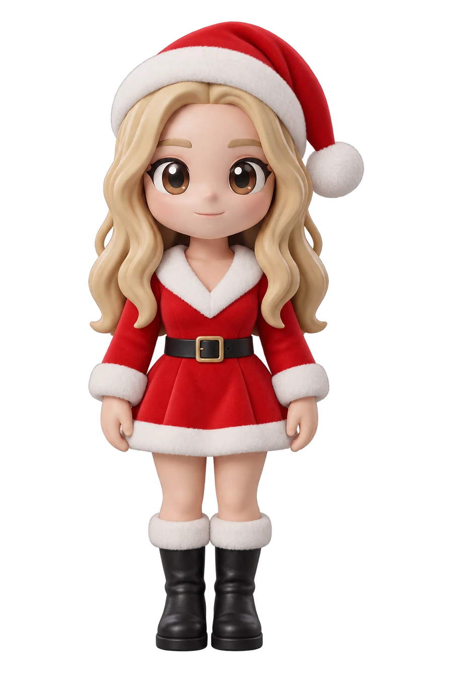 Chibi figurine of a woman in a red dress and a Santa hat
