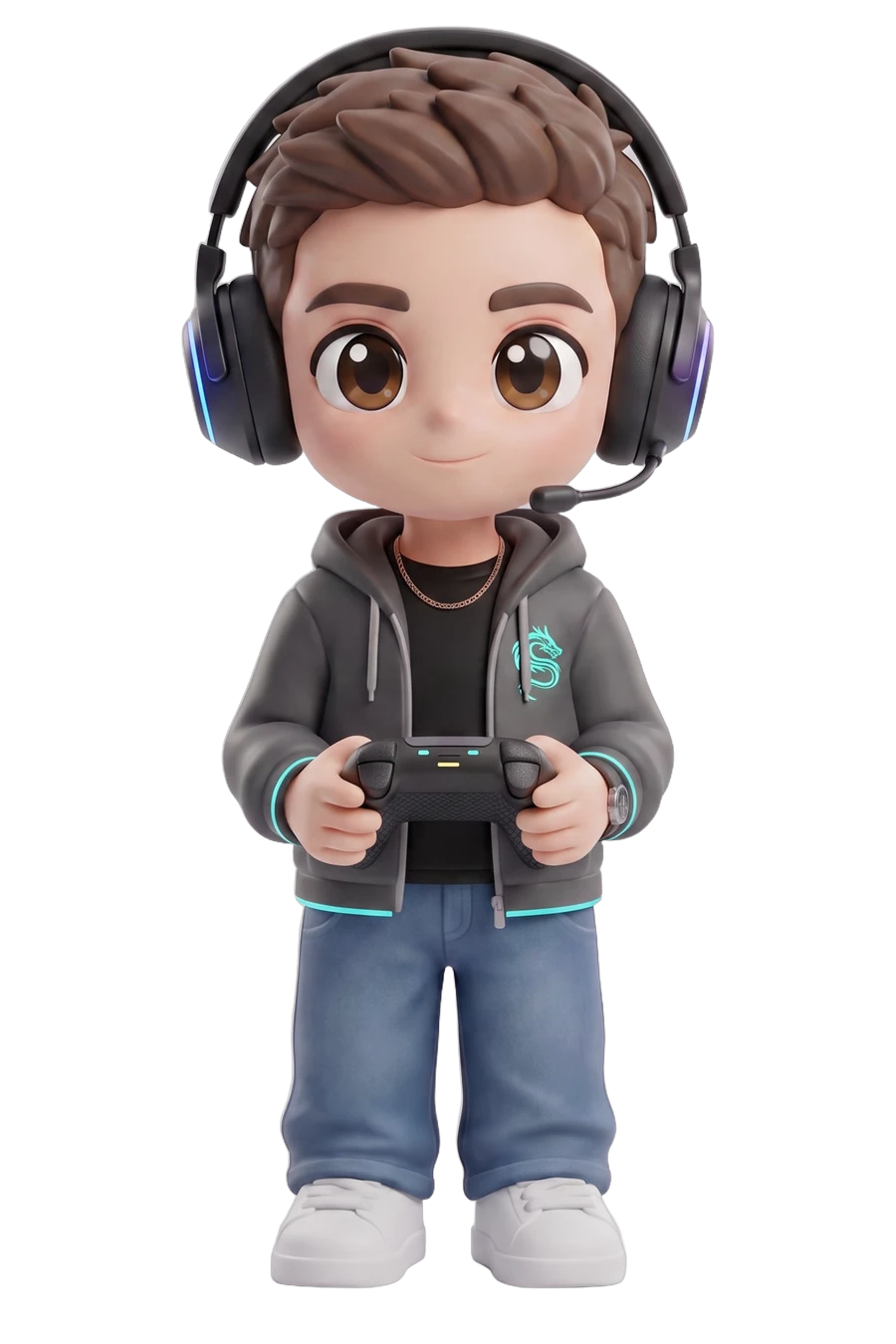 Chibi figurine of a man in a headset, controller in hand