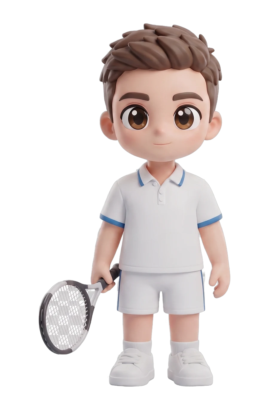 Chibi figurine of a tennis player in whites, racket in hand