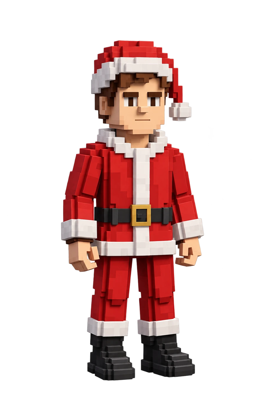 Voxel figurine of a man in a full Santa suit