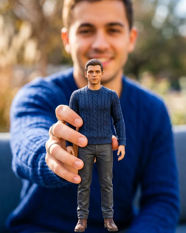 Someone holding their custom figurine